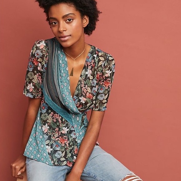 Anthropologie Tops - Anthropologie Tiny Lovely Patchwork Wrap Top